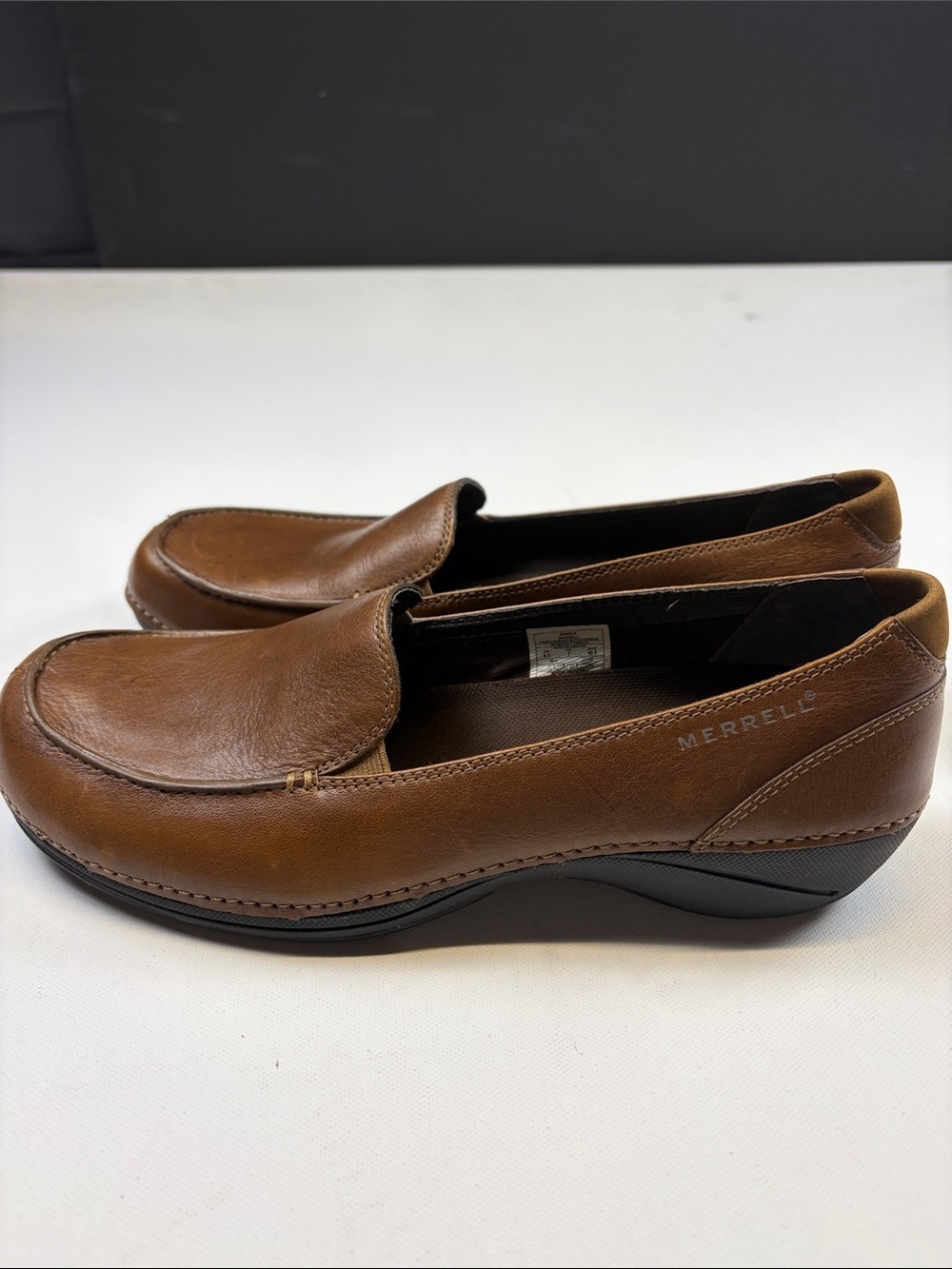 MERRELL SADDLE BROWN LEATHER SLIP ON LOAFERS ORTHOLITE WOMENS SIZE 9.5 - Picture 5 of 8